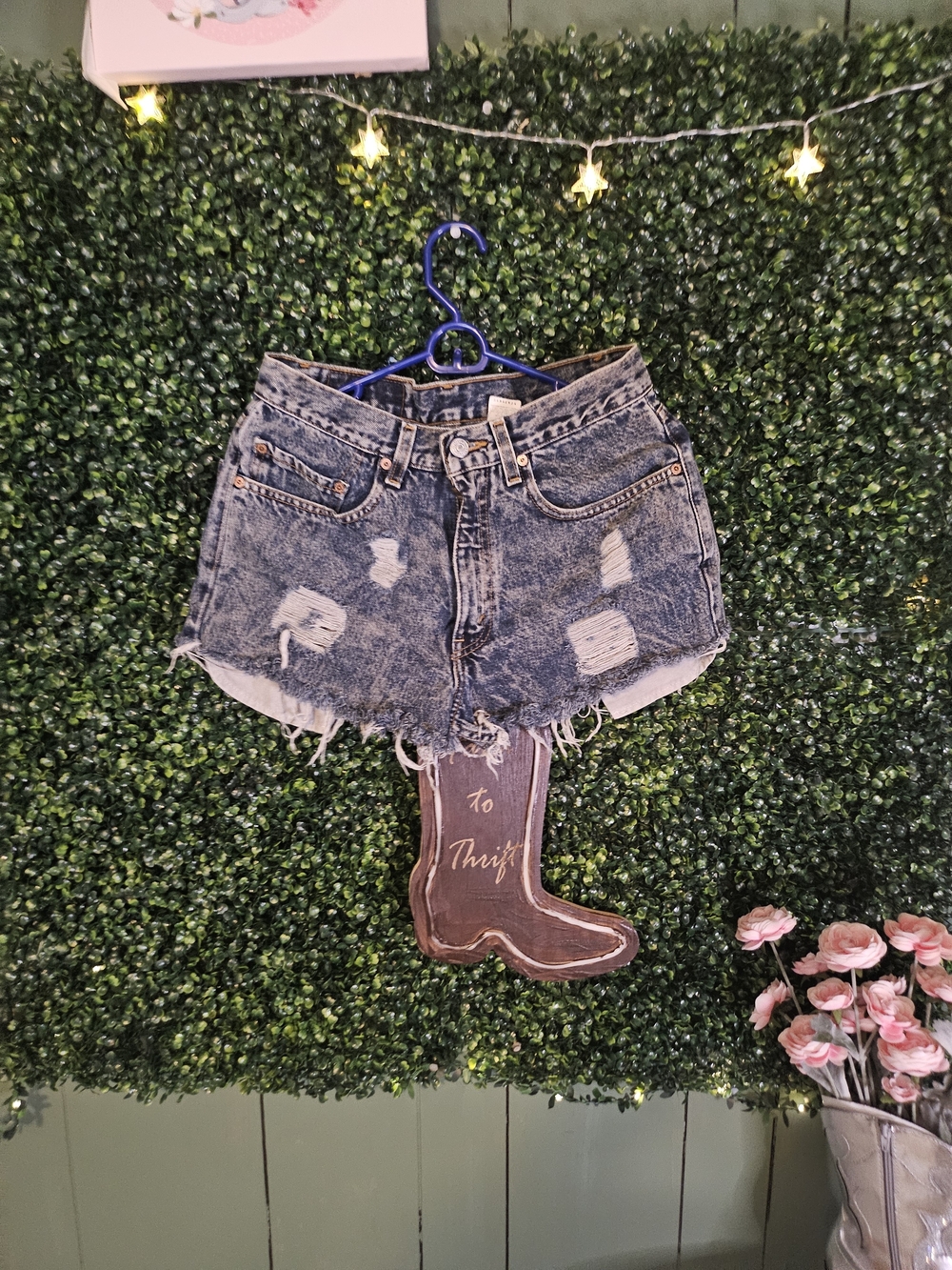 Levi's Distressed Acid Wash Denim Cutoff Shorts - Blue